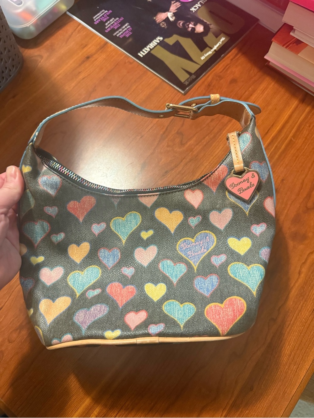Dooney & Bourke Black Multicolor Heart Print Shoulder Bag